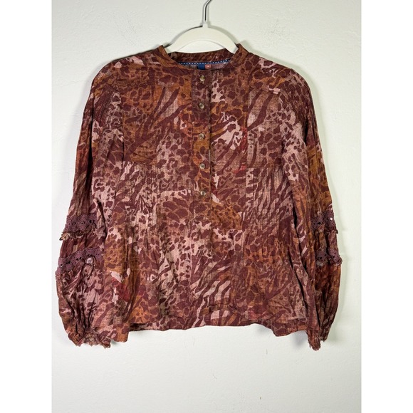 Pilcro Tops - Pilcro Anthropologie Animal Print Pintuck Cotton Blouse XS Brown Earthy Boho